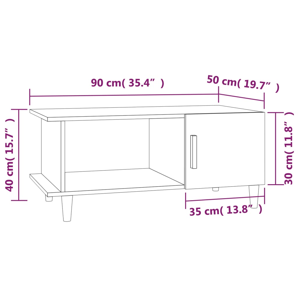 Tavolino da Salotto Bianco Lucido 90x50x40 cm Legno Multistrato - homemem39