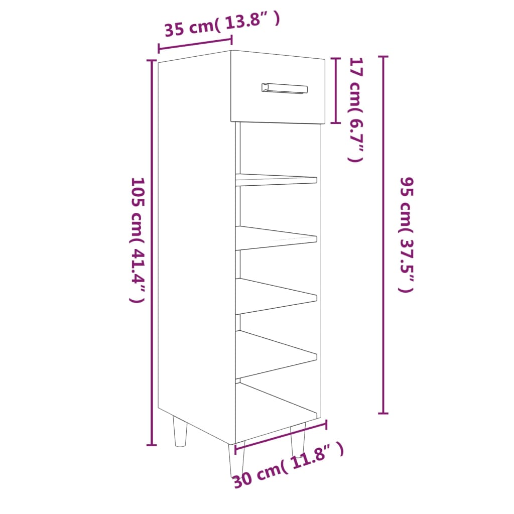 Scarpiera Bianco Lucido 30x35x105 cm in Legno Multistrato - homemem39