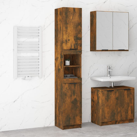 Armadietto Bagno Rovere Fumo 32x34x188,5cm in Legno Multistrato - homemem39