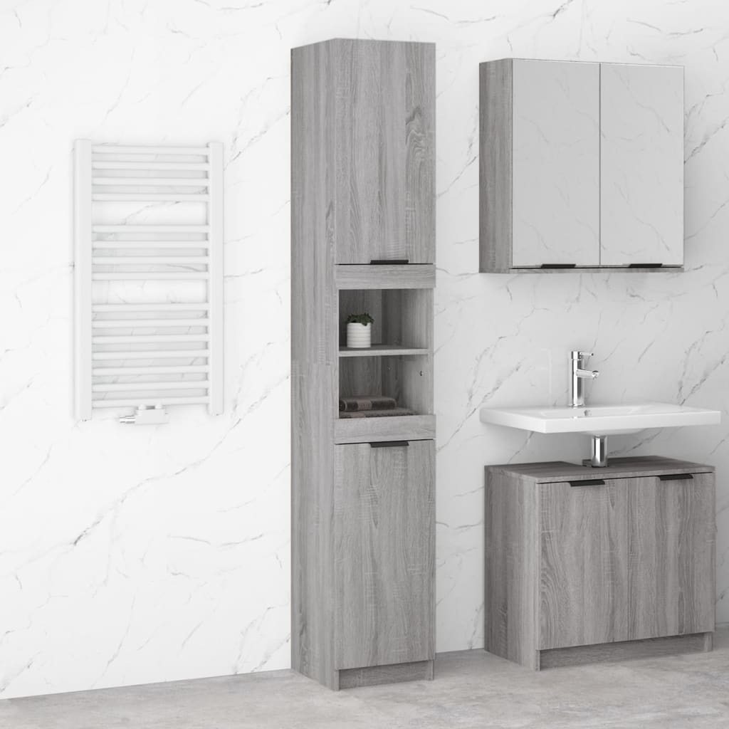 Armadietto Bagno Grigio Sonoma 32x34x188,5 cm Legno Multistrato - homemem39