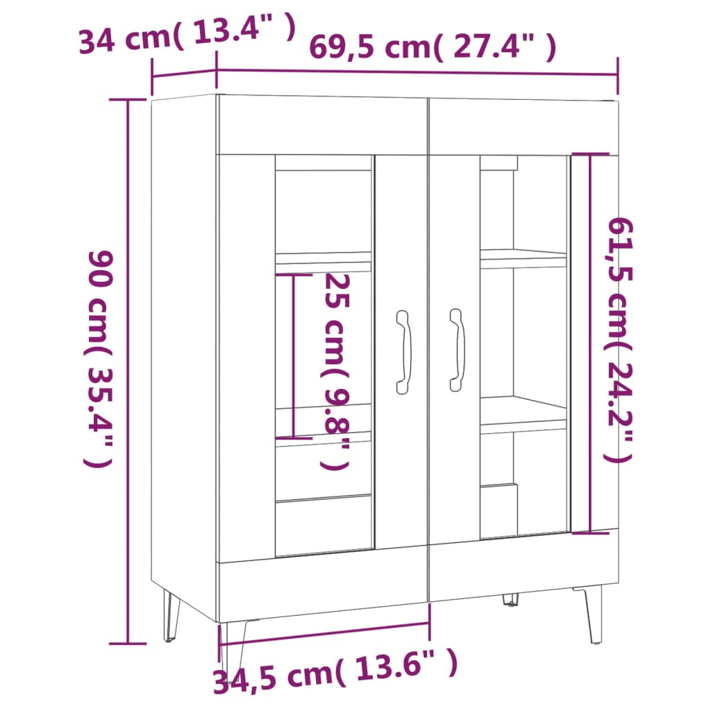 Credenza Rovere Fumo 69,5x34x90 cm in Legno Multistrato - homemem39