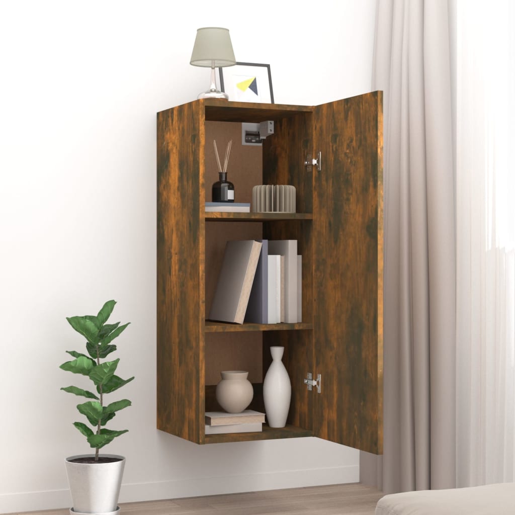 Mobile Pensile Muro Rovere Fumo 34,5x34x90 cm Legno Multistrato - homemem39