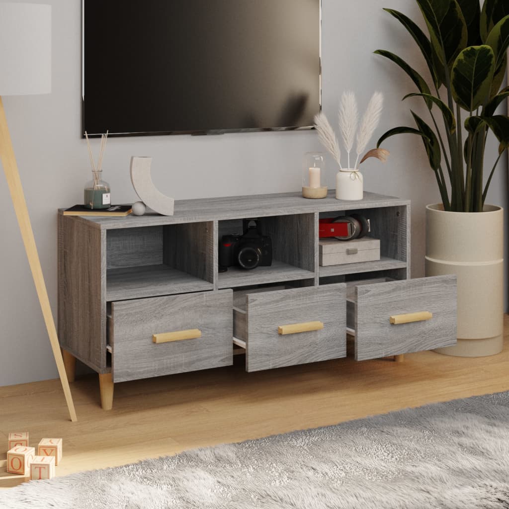 Mobile TV Grigio Sonoma 102x36x50 cm in Legno Multistrato - homemem39