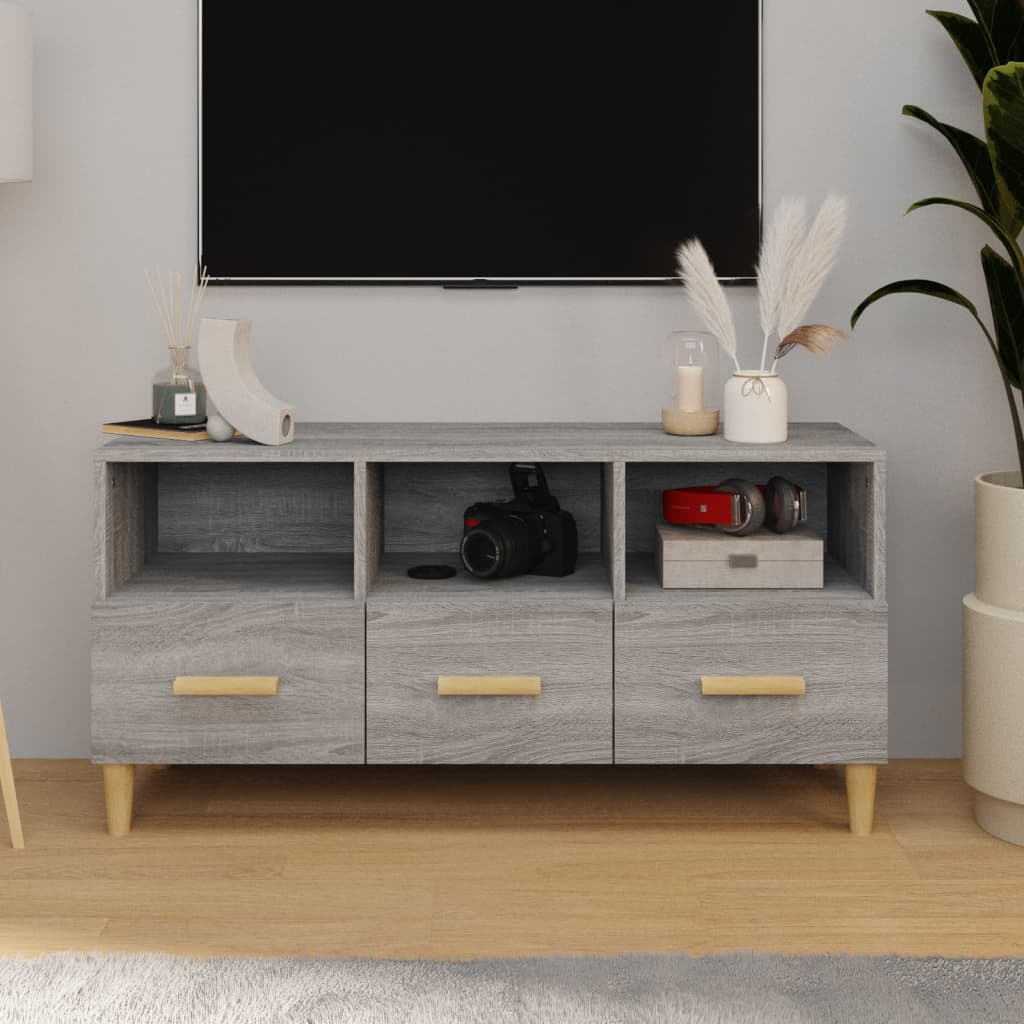 Mobile TV Grigio Sonoma 102x36x50 cm in Legno Multistrato - homemem39