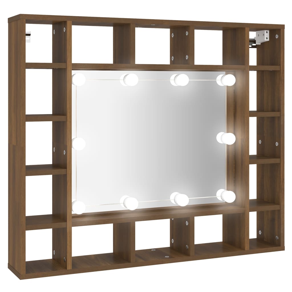 Mobile da Bagno a Specchio con LED Rovere Marrone 91x15x76,5 cm - homemem39