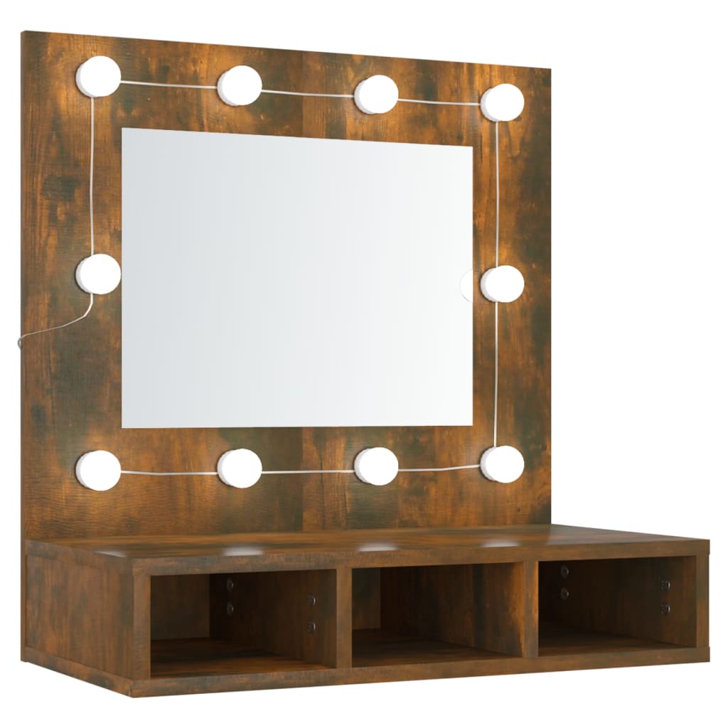 Mobile a Specchio con LED Rovere Fumo 60x31,5x62 cm - homemem39