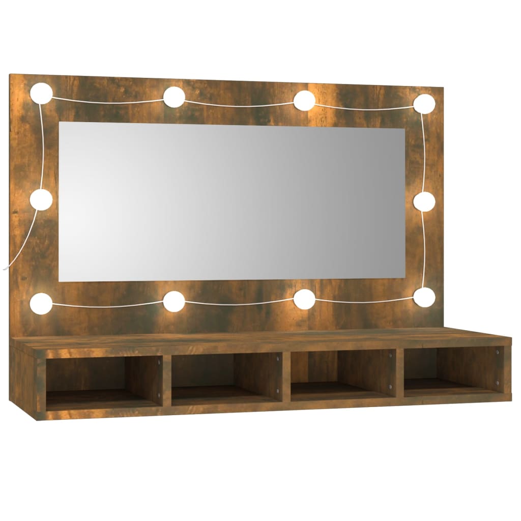 Mobile a Specchio con LED Rovere Fumo 90x31,5x62 cm - homemem39