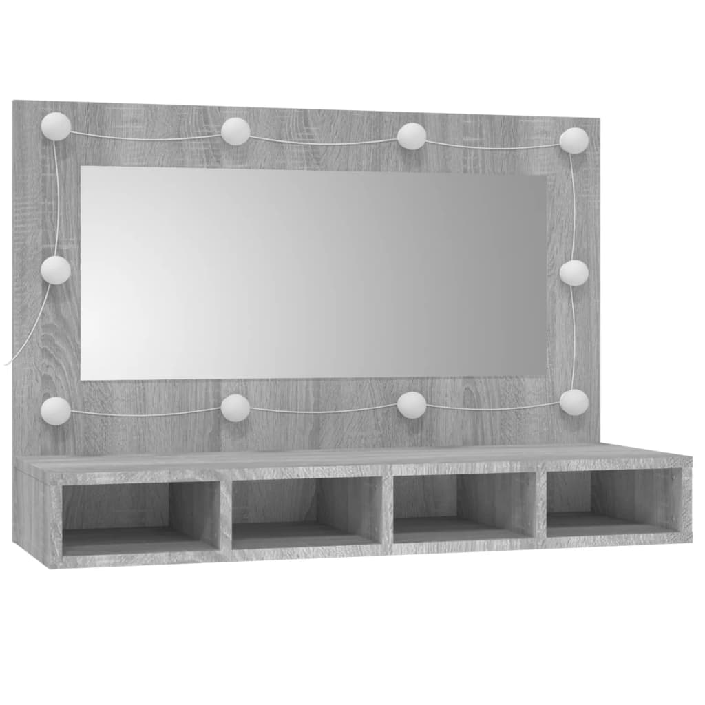 Mobile a Specchio con LED Grigio Sonoma 90x31,5x62 cm - homemem39