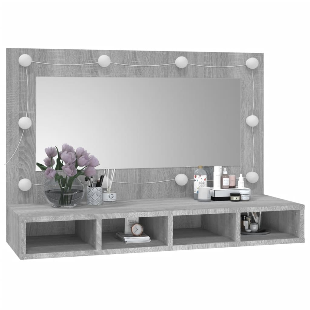 Mobile a Specchio con LED Grigio Sonoma 90x31,5x62 cm - homemem39