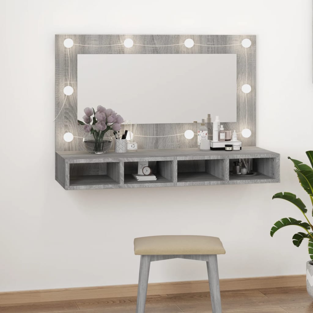 Mobile a Specchio con LED Grigio Sonoma 90x31,5x62 cm - homemem39