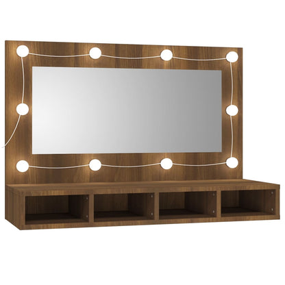 Mobile a Specchio con LED Rovere Marrone 90x31,5x62 cm - homemem39