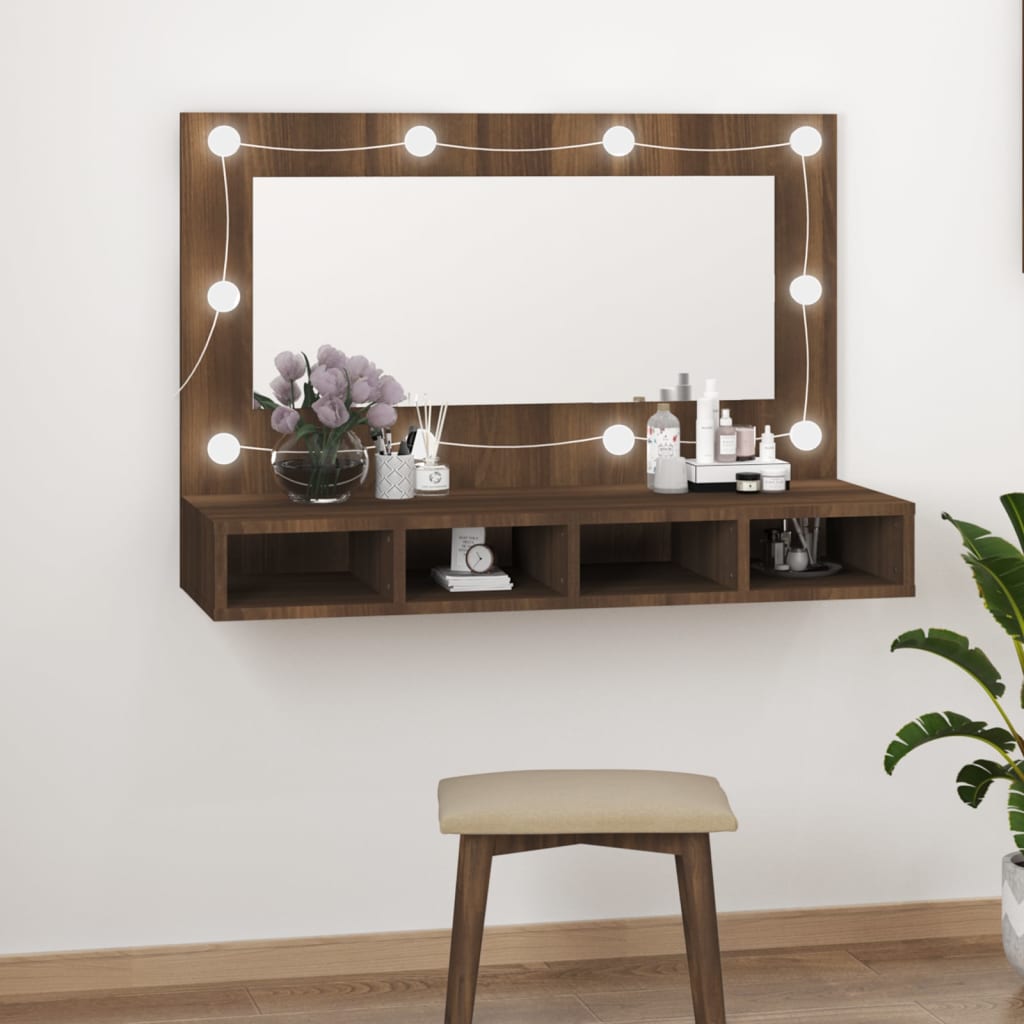 Mobile a Specchio con LED Rovere Marrone 90x31,5x62 cm - homemem39