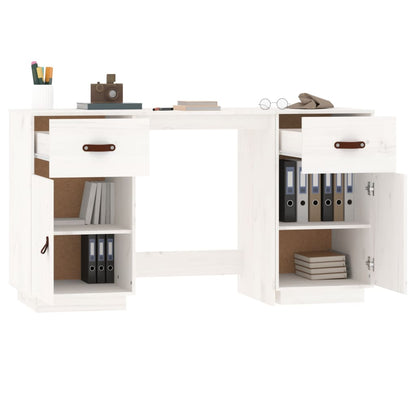 Scrivania con Armadietti Bianco 135x50x75cm Legno Massello Pino - homemem39