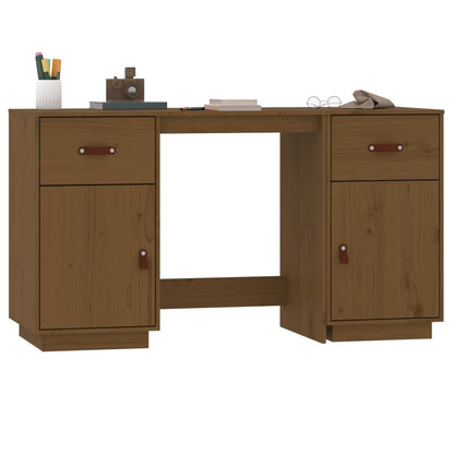 Scrivania con Armadietti Miele 135x50x75cm Legno Massello Pino - homemem39