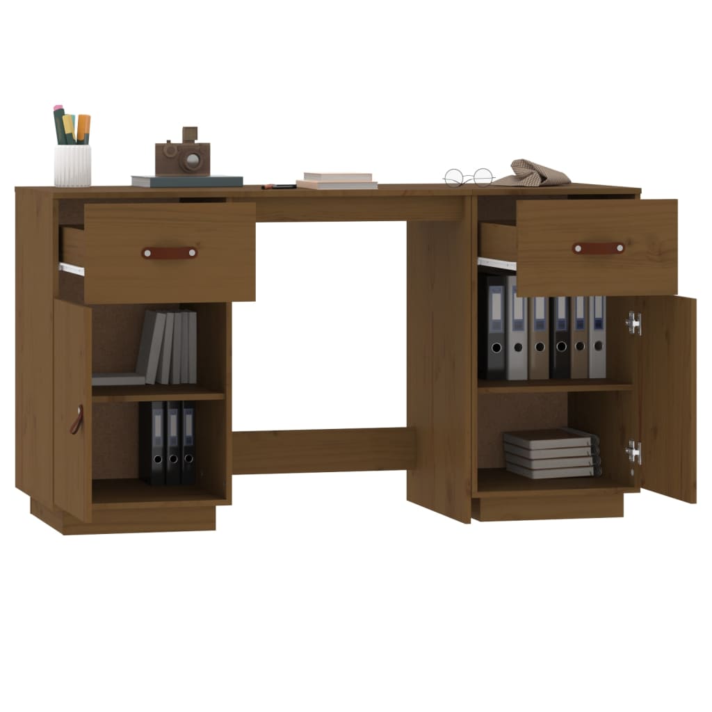 Scrivania con Armadietti Miele 135x50x75cm Legno Massello Pino - homemem39