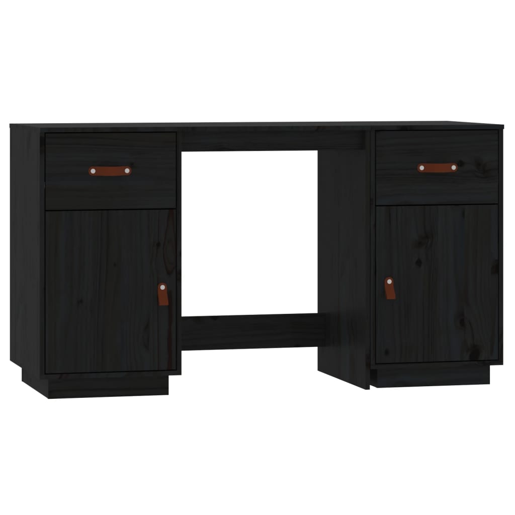 Scrivania con Armadietti Nera 135x50x75 cm Legno Massello Pino - homemem39