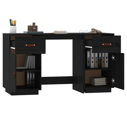 Scrivania con Armadietti Nera 135x50x75 cm Legno Massello Pino - homemem39