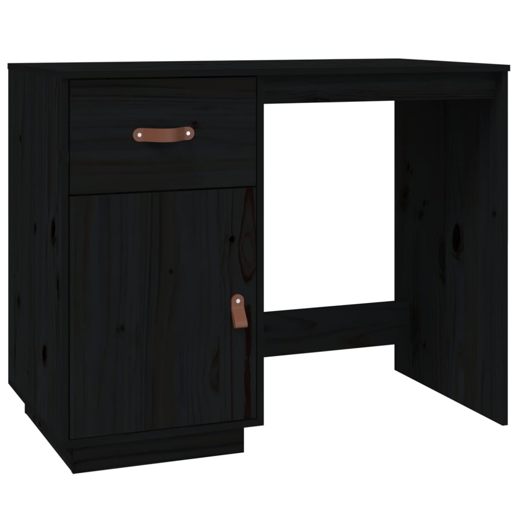 Scrivania con Armadietti Nera 135x50x75 cm Legno Massello Pino - homemem39