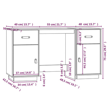 Scrivania con Armadietti Nera 135x50x75 cm Legno Massello Pino - homemem39