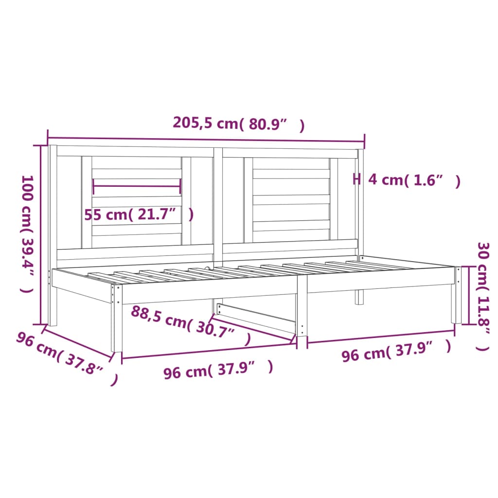 Dormeuse Grigia 90x200 cm in Legno Massello di Pino - homemem39