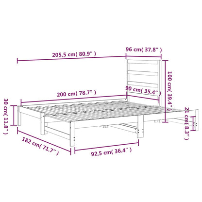 Dormeuse Estraibile 2x(90x200) cm Legno Massello di Pino - homemem39