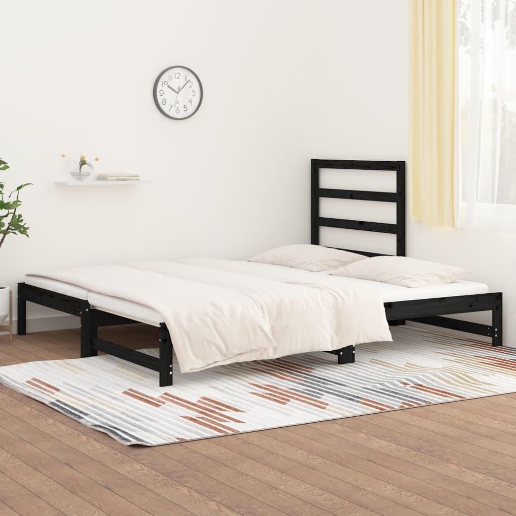 Dormeuse Estraibile Nera 2x(90x200) cm Legno Massello di Pino - homemem39