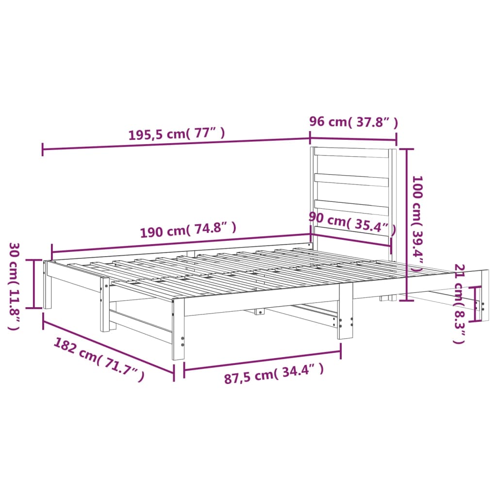 Dormeuse Estraibile Bianca 2x(90x190) cm Legno Massello di Pino - homemem39