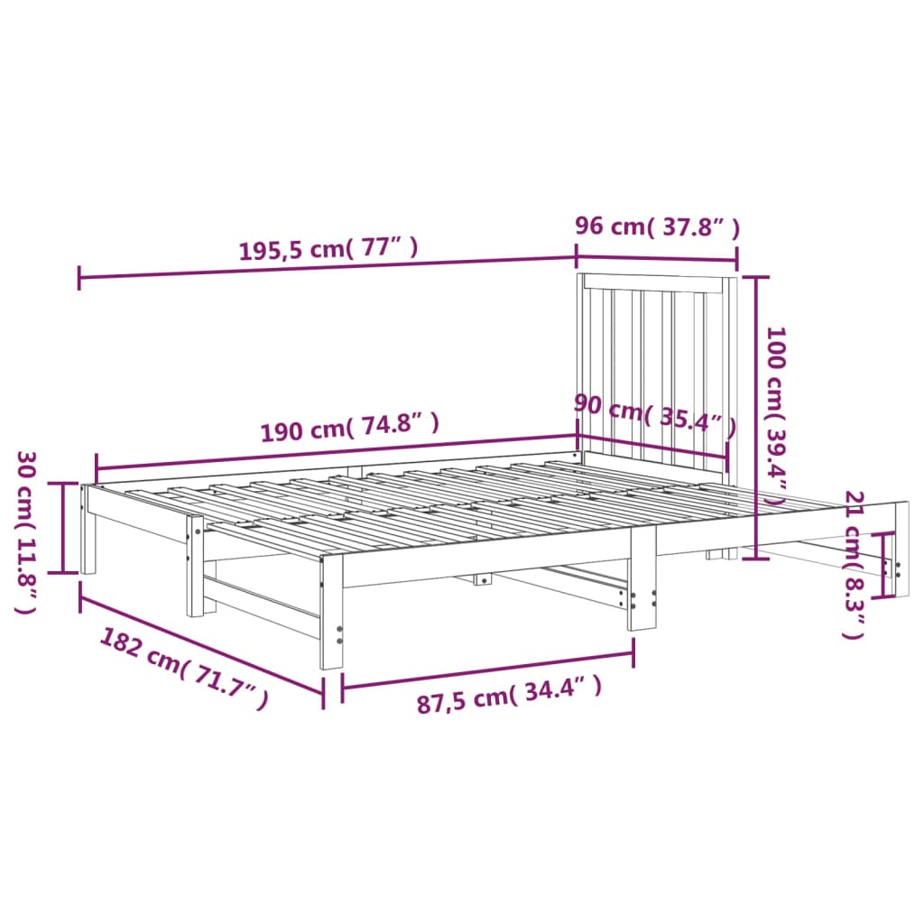 Dormeuse Estraibile Nera 2x(90x190) cm Legno Massello di Pino - homemem39