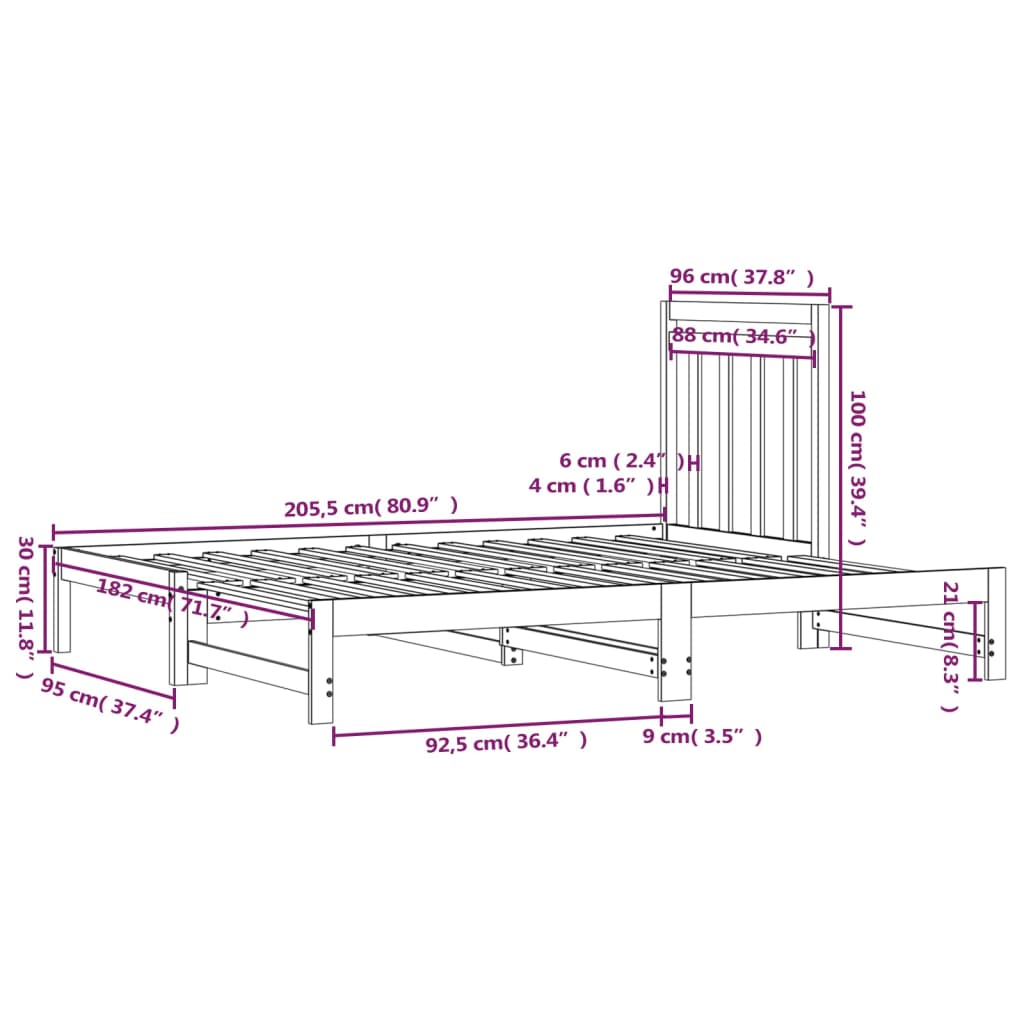 Dormeuse Estraibile 2x(90x200) cm Legno Massello di Pino - homemem39