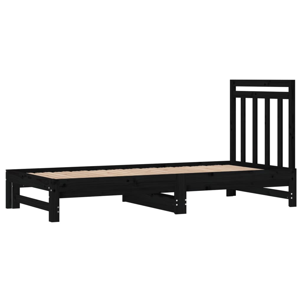 Dormeuse Estraibile Nera 2x(90x200) cm Legno Massello di Pino - homemem39