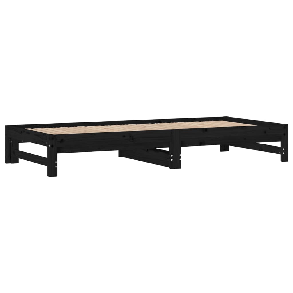 Dormeuse Estraibile Nera 2x(90x200) cm Legno Massello di Pino - homemem39