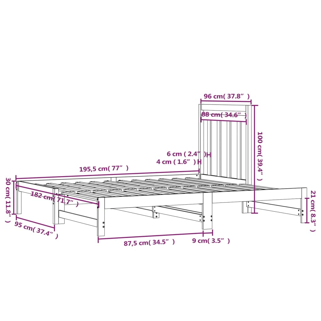 Dormeuse Estraibile Grigia 2x(90x190) cm Legno Massello di Pino - homemem39