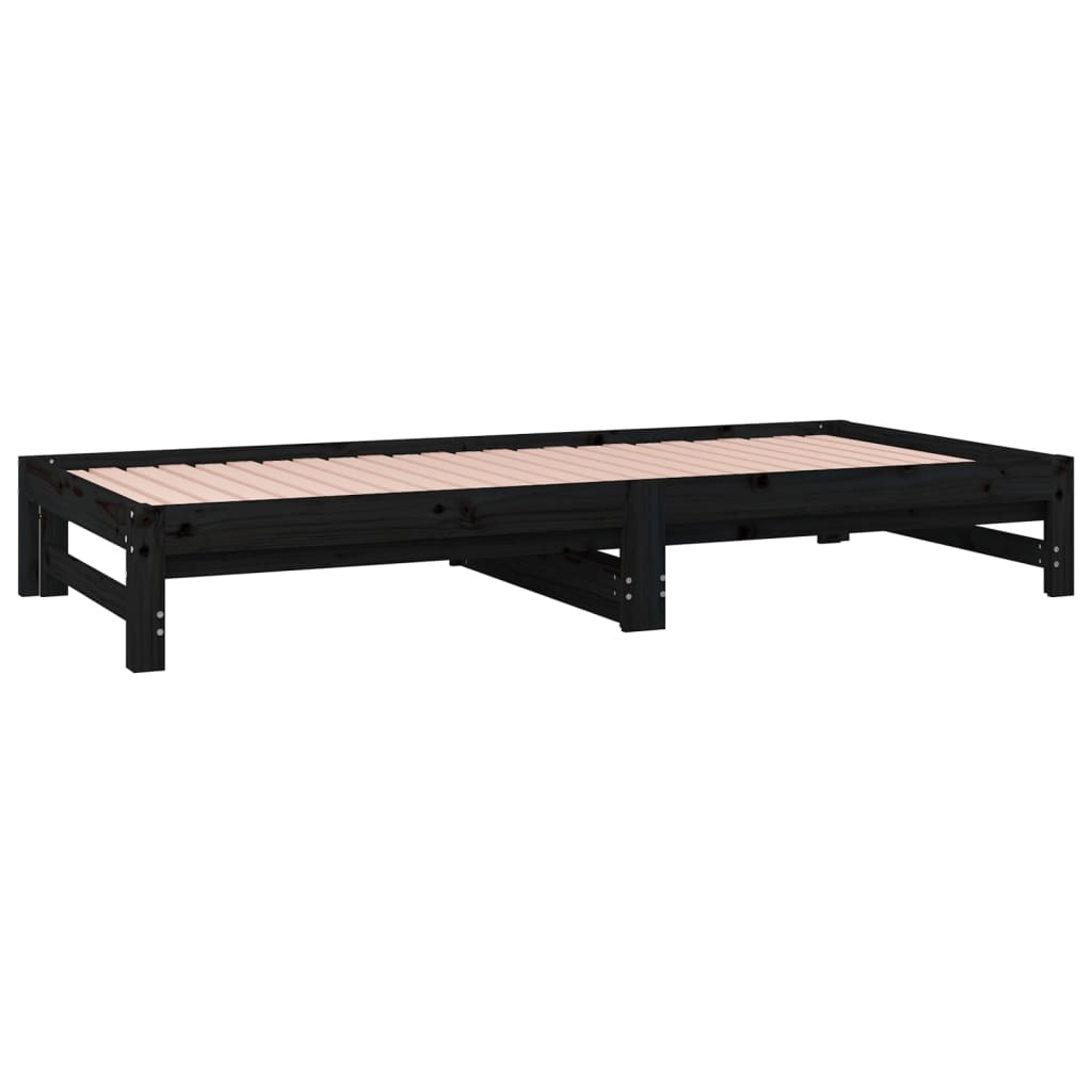 Dormeuse Estraibile Nera 2x(90x200) cm Legno Massello di Pino - homemem39