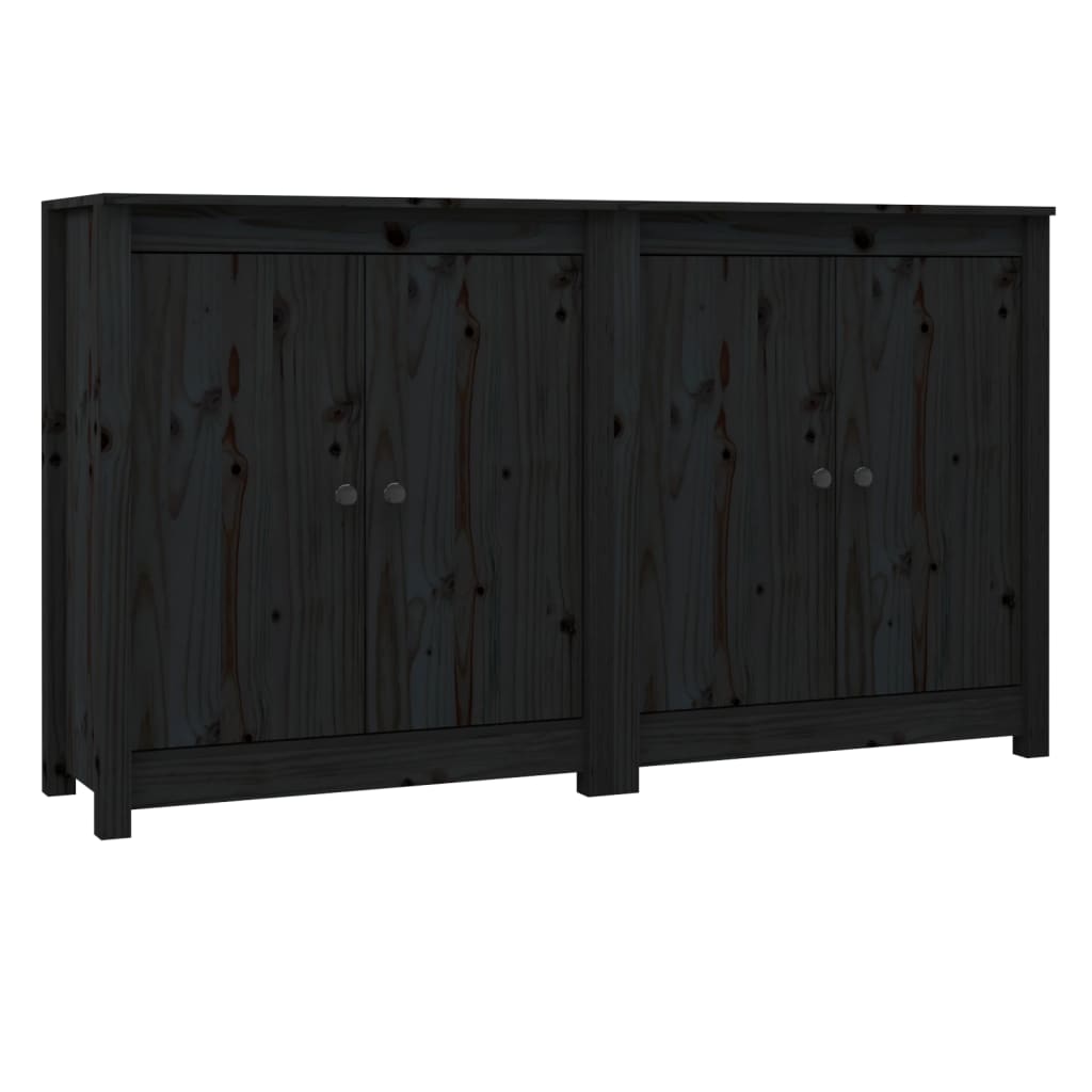 Credenze 2 pz Nero 70x35x80 cm in Legno Massello di Pino - homemem39