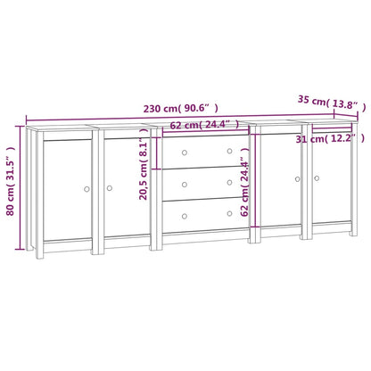 Credenza 230x35x80 cm in Legno Massello di Pino - homemem39