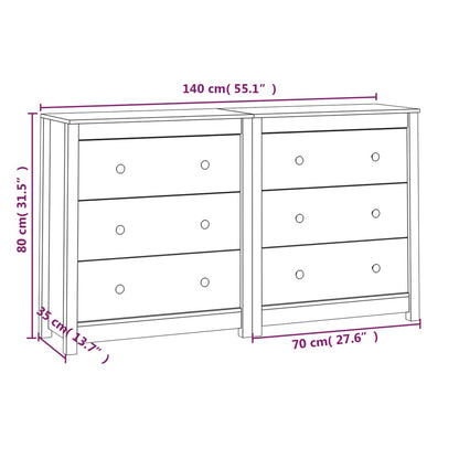 Credenza Bianca 140x35x80 cm in Legno Massello di Pino - homemem39