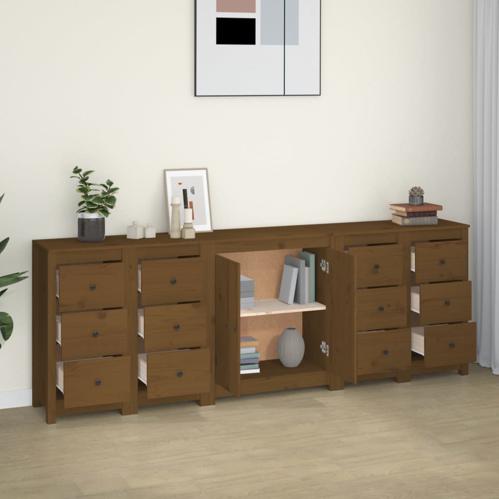 Credenza Miele 230x35x80 cm in Legno Massello di Pino - homemem39