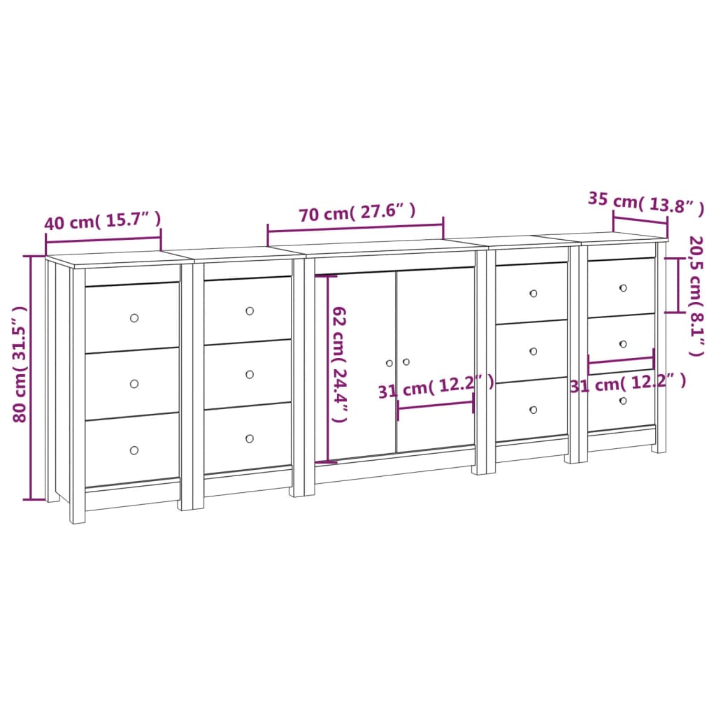 Credenza Miele 230x35x80 cm in Legno Massello di Pino - homemem39