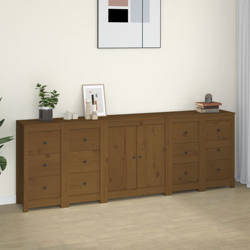 Credenza Miele 230x35x80 cm in Legno Massello di Pino - homemem39