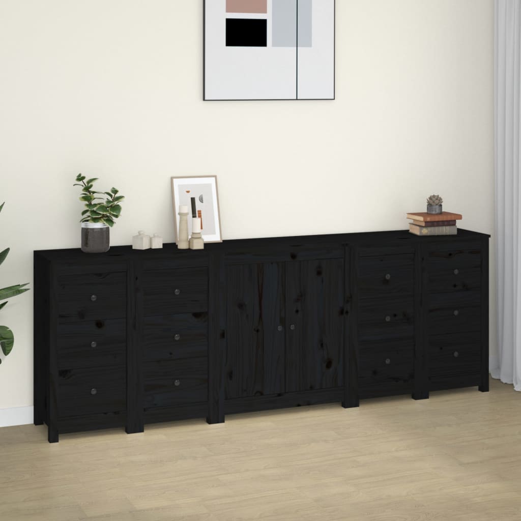 Credenza Nera 230x35x80 cm in Legno Massello di Pino - homemem39