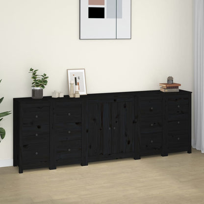 Credenza Nera 230x35x80 cm in Legno Massello di Pino - homemem39