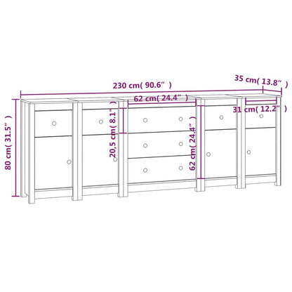 Credenza Bianca 230x35x80 cm in Legno Massello di Pino - homemem39