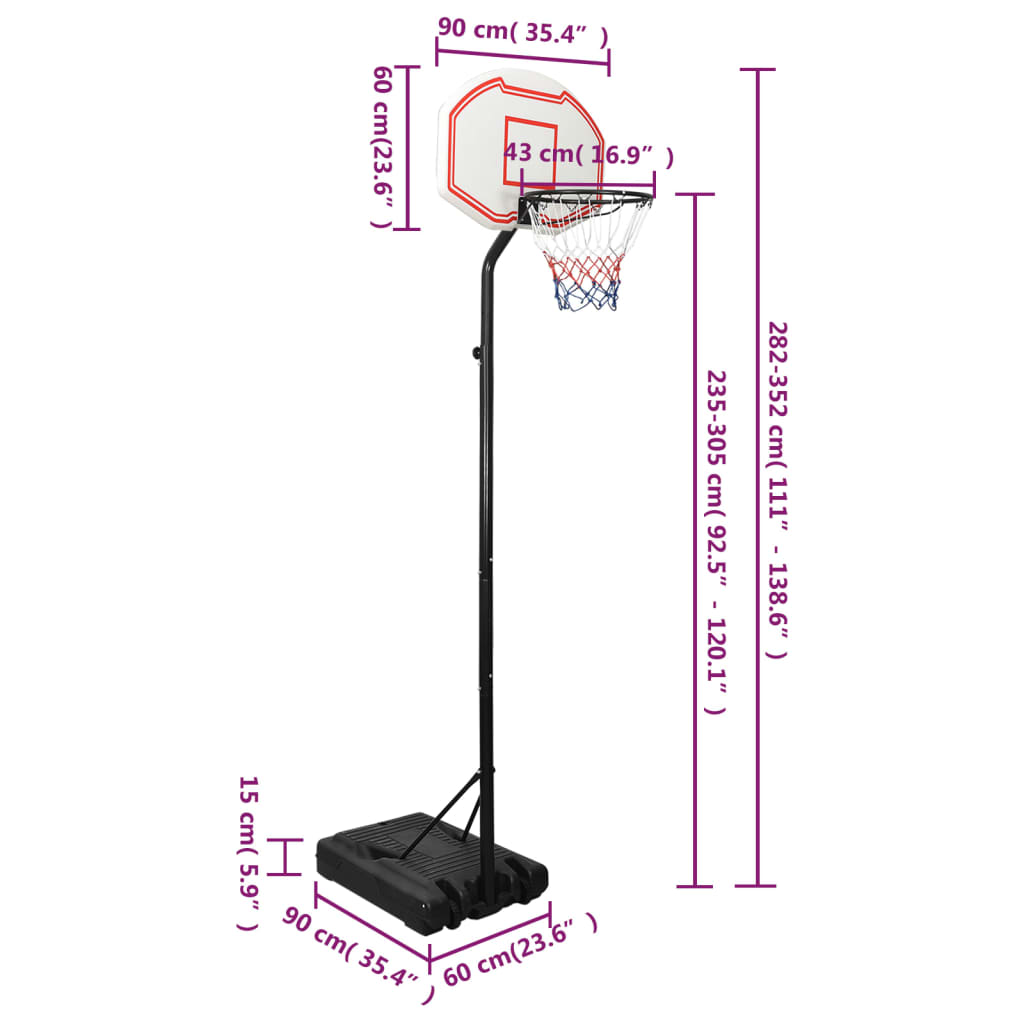 Supporto per Pallacanestro Bianco 282-352 cm Polietilene - homemem39