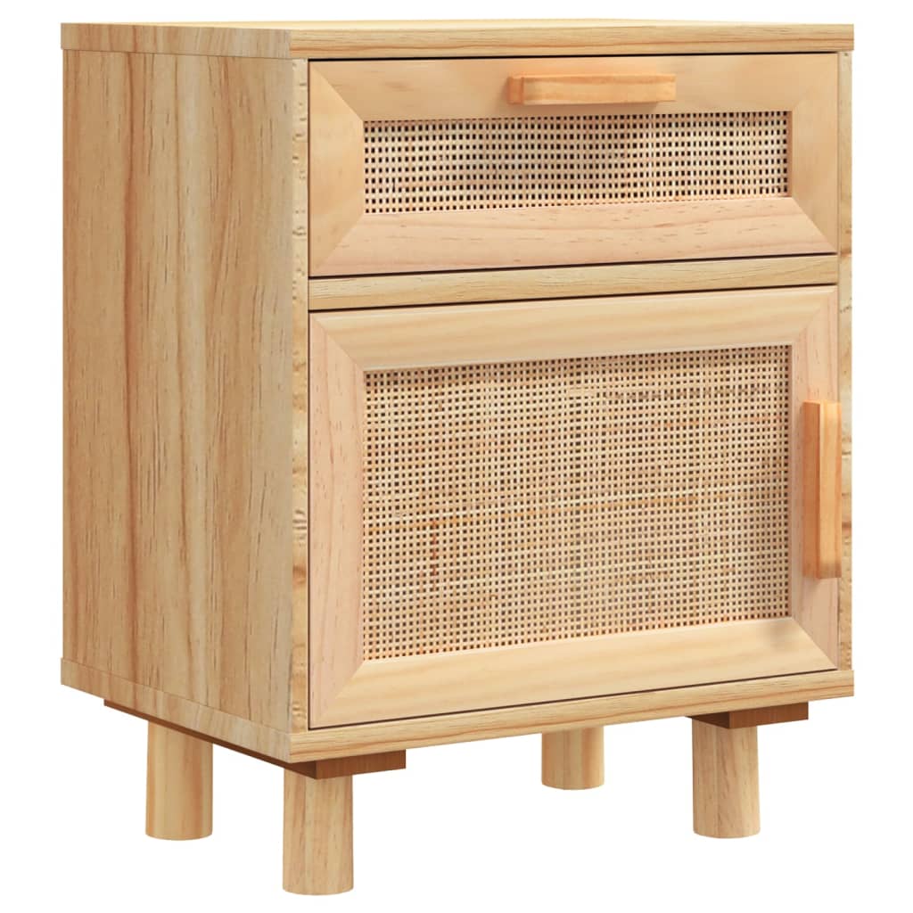 Comodini 2 pz Marroni Legno Massello di Pino e Rattan Naturale - homemem39