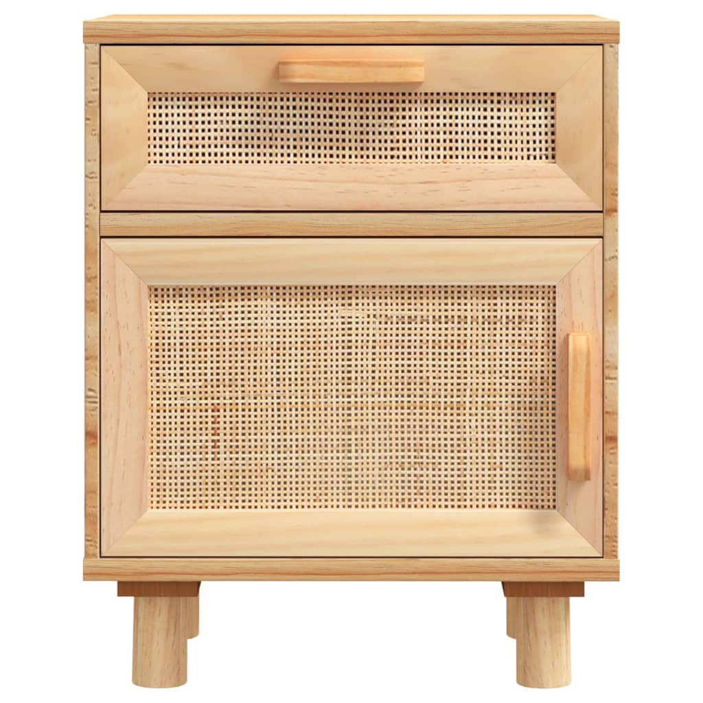 Comodini 2 pz Marroni Legno Massello di Pino e Rattan Naturale - homemem39