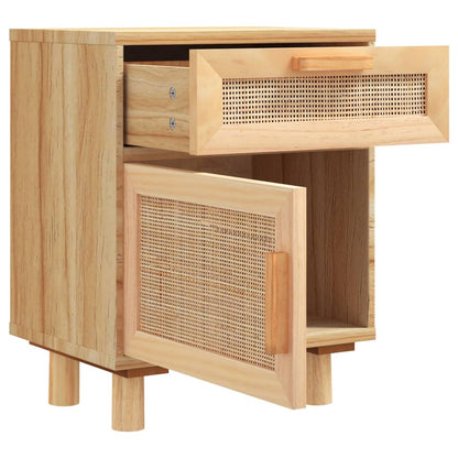 Comodini 2 pz Marroni Legno Massello di Pino e Rattan Naturale - homemem39