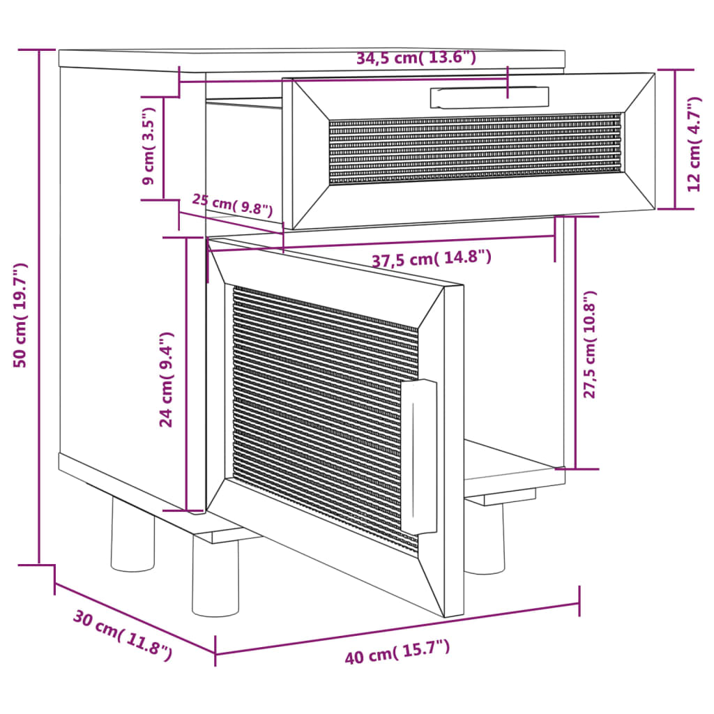 Comodini 2 pz Marroni Legno Massello di Pino e Rattan Naturale - homemem39