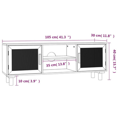 Mobile TV Bianco 105x30x40 cm Massello Pino e Rattan Naturale - homemem39