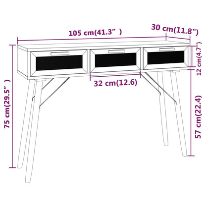 Tavolo Consolle Bianco 105x30x75 Massello Pino Rattan Naturale - homemem39