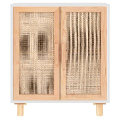 Credenza Bianca 60x30x70 cm Legno Massello Pino Rattan Naturale - homemem39